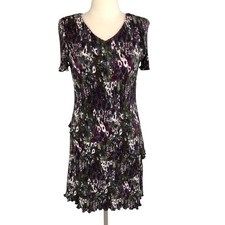 Forever Career Accordion Shift Dress V Neck Knee Length Lagenlook Size Medium