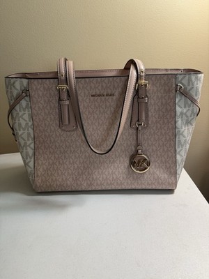 MICHAEL KORS VOYAGER LARGE EW TOTE SHOULDER BAG LAPTOP MK PINK BLUSH CREAM LOGO