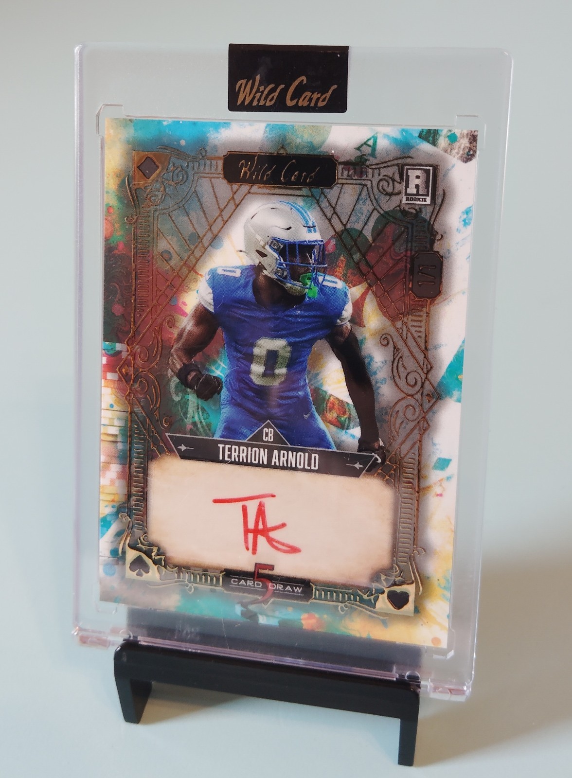 Terrion Arnold Wild Card 5 Card Draw Hobby Autographs #TA Vintage-Blue Foil-Black/Gold 1/1