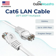White CAT6 Ethernet LAN Network RJ45 Patch Cable 25FT-200FT Multipack LOT