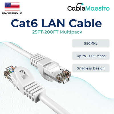 #ad CAT6 Ethernet LAN Network RJ45 Patch Cable 25FT 200FT Multipack LOT White $1222.58