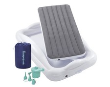GRAY Hiccapop Inflatable Toddler Travel Bed w/ Safety Bumpers/Kids Air Mattress