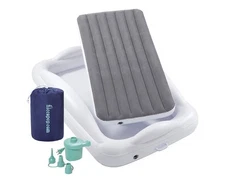 GRAY Hiccapop Inflatable Toddler Travel Bed w/ Safety Bumpers/Kids Air Mattress