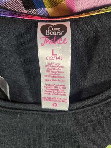 Justice Girls Care Bears 2FER Black Pink Plaid Faux Shirt Tie Dress Size L 12 14 - Picture 11 of 15