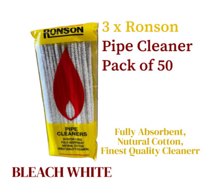 3 x RONSON PFEIFENREINIGER NATUREL BAUMWOLLE VOLL SAUGFÄHIG BLEICHMITTEL WEISS 50 STÜCK