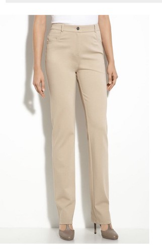 St. John Women's Size 10 ? Khaki Beige Flat Front Yellow Tag Pants Roma  Knit | eBay