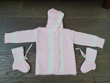 Vintage 1966 Baby Pink White Hooded Sweater  Booties VGUC
