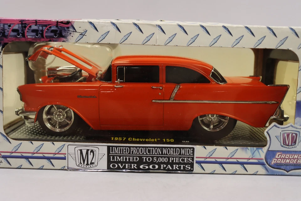 M2 Machines 1/24 Ground Pounders 1957 Orange Chevrolet 150 Diecast Car 12-02 - Image 2 of 4