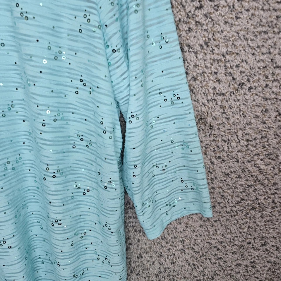 JM Collection Top Womens Plus 1X Blue Scoop Neck Blouse Sequin Attached Tank - Image 2 of 4