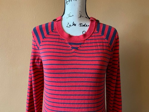 MARC By MARC JACOBS Red Silk Blend Crimson Nautical Striped Sweater Size Medium - Picture 5 of 8