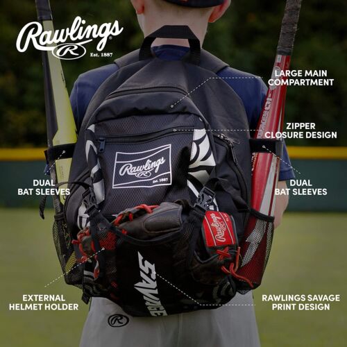 Rawlings | SAVAGE Backpack Equipment Bag | T-Ball/Youth Baseball & Softball | - Picture 7 of 8