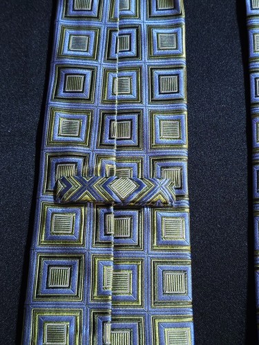 Vintage John W. Nordstrom Silk Tie Green & Blue Geometric Squares Pattern - Picture 9 of 15