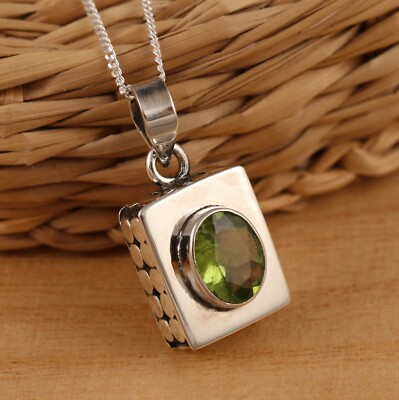 Natural Peridot 925 Sterlingsilber Anhänger Halskette Kette Geschenkverpackung