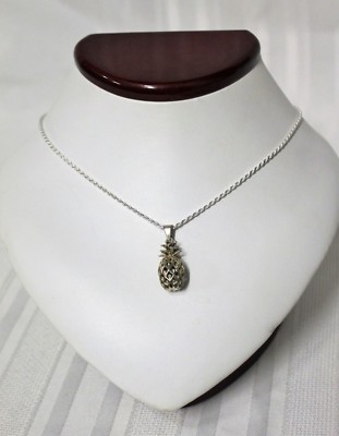 Sterling Silver 3D Pineapple Charm with 20'' Chain