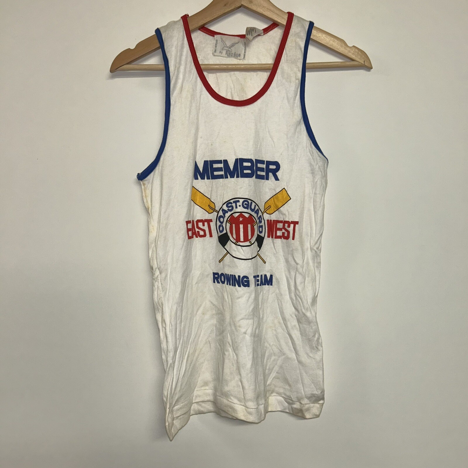 FILA Maglietta vintage anni '80 Guardia Costiera squadra di canottaggio stock morto taglia 10 12 media