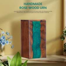 Handcrafted 6" Brown Resin Wooden Urn Box with Vibrant Epoxy   Funeral Keepsake