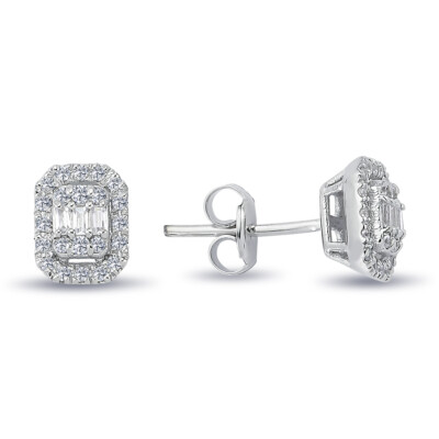 Baguette & Brillant Schliff 0,33 Carat Diamanten Ohrstecker 14 Karat Weißgold