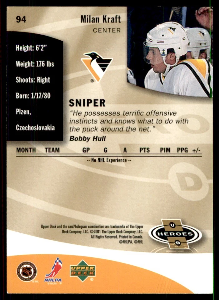 2000-01 Upper Deck Heroes Milan Kraft Pittsburgh Penguins #94 - Image 2 of 2