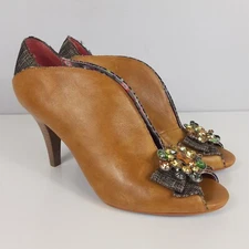 POETIC LICENCE London Heels Jewel Leather Plaid Sz 39.5 US 8 Shoes Red Alert