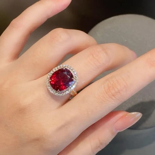 18K Gold Plated 925 Silver Natural Rubellite Cushion Cut Engagement Ring for Her - Picture 4 of 8