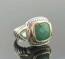SUPERB GENUINE EMERALD 14K YELLOW GOLD ACCENT STERLING SILVER RING SIZE 6.25