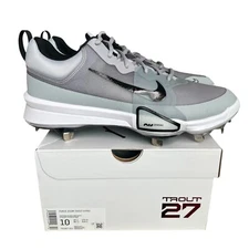 Nike Force Zoom Trout 9 Pro Sizes 8-13 Baseball Cleats White/Blk/Gray FB2907-002