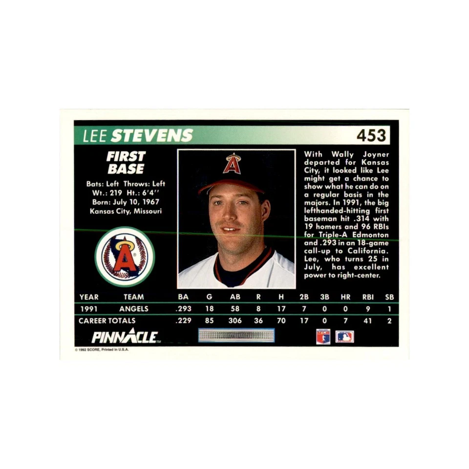 1992 Pinnacle Lee Stevens Baseball Cards #453 - Image 2 of 3