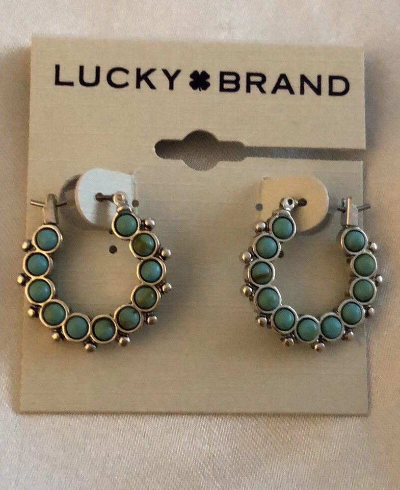 Pendientes de aro midi tono plata Lucky Brand con detalles turquesa nuevos con etiquetas Foto 4 de 4
