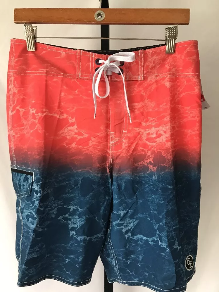 EZEKIEL SUNSET GRAPHIC PRINT BOARD SHORTS SWIM TRUNKS ORANGE SIZE