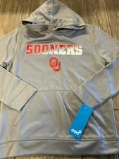 NWT Boys Oklahoma Sooners Silver Premium Performance Hoodie Shirt Medium 10/12