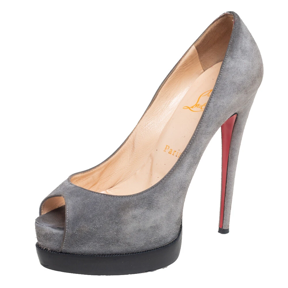 Christian Louboutin Grey Suede Palais Royal Peep Toe Pumps Size 37