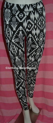 Victoria's Secret PINK Fashion Leggings Black White Geo Aztec Tribal Cotton S,M - Picture 10 of 11