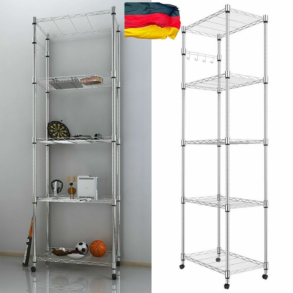 QWORK® Regal Mit Rollen, Lagerregal, 5 Etagen, Küchenwagen Schmal