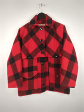 Filson Women's Sz 8 Red Black Plaid 100% Wool Mackinaw Cape Cruiser Jacket 83w