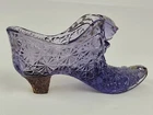 Fenton Art Amethyst Glass Purple Cat Slipper Shoe Hand Painted By D. Owens
