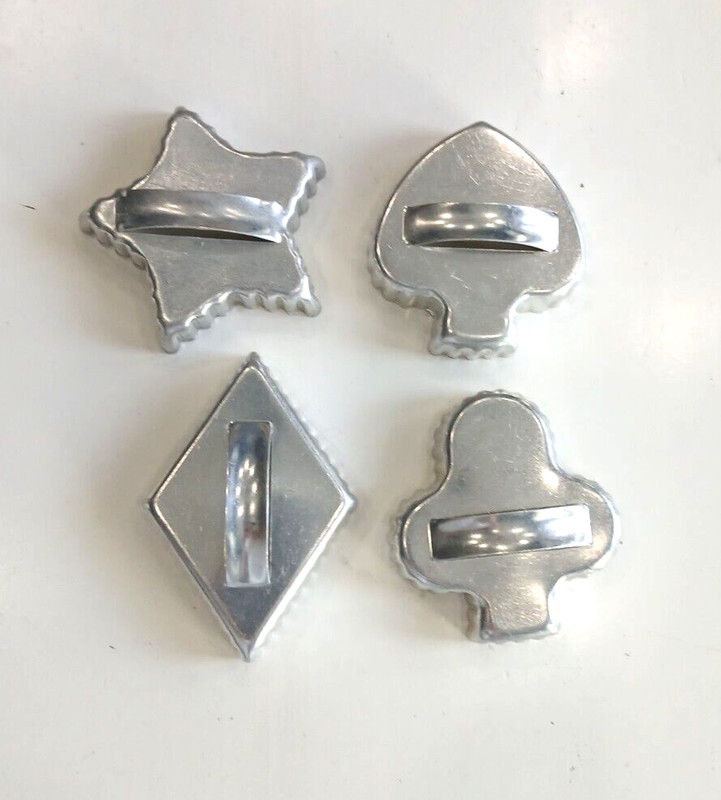 4 Vintage Cookie Cutters: Spade, Club, Diamond & Star are 2.5" with handle