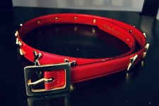 Vintage PALOMA PICASSO Red Leather Skinny Belt X Gold Size S/70 - Made in Italy