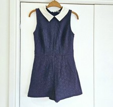 Dark Blue Playsuit All In One Size 8 10 White Collar party Formal Smart