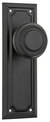 pair matt black edwardian door handles,round knob backplates,185 x 60mm