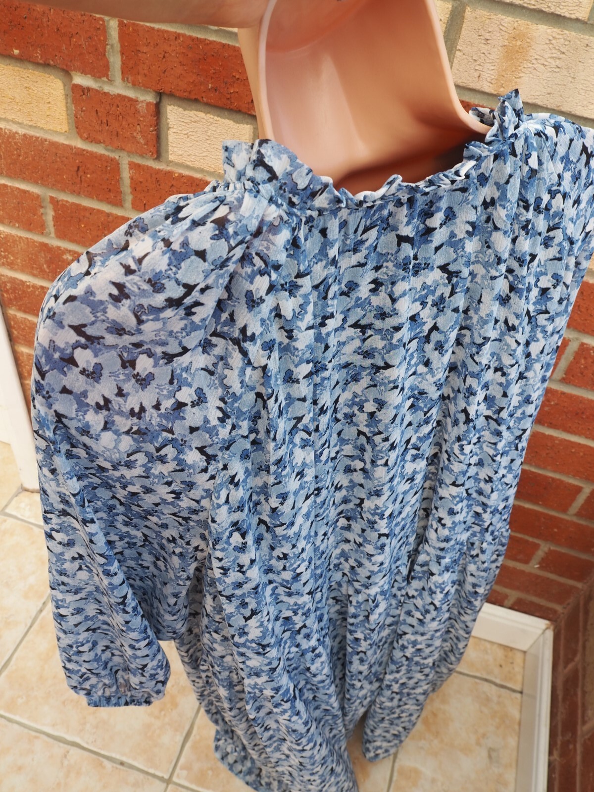 PAPAYA BLUE FLORAL CHIFFON LONG SLEEVE TIE NECK SLIP SMOCK MINI TEA DRESS 26 eBay