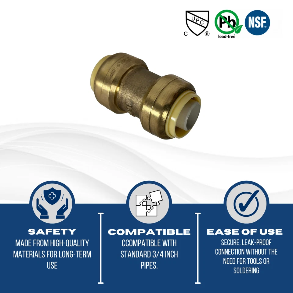 10 PIECES 3/4" X 3/4" PUSH FIT COUPLING FITTINGS - LEAD FREE - Image 3 of 4