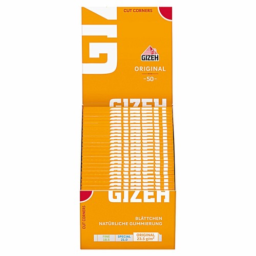 GIZEH Zigarettenpapier Gelb – 50 Heftchen à 50 Blättchen, Kurz, Reißfest