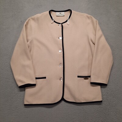 Giesswein Austria Womens Cardigan Jacket Coat Size 40 Beige Wool Knit Button Up