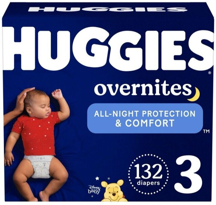 Huggies Overnites Diapers Size 3 - 132 Count, Overnight 16- 28 lbs