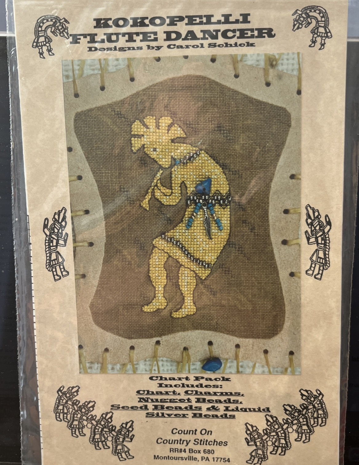 Cross Stitch Chart Pattern Kokopelli Flute Dancer with Charms