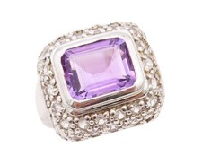 925 Sterling Silver Vintage Ring Square Cut Amethyst  Topaz Inlay Sz 7 RG30032