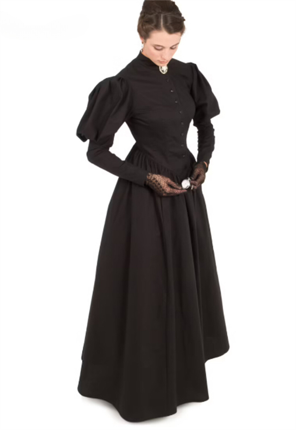 Victorian Gothic Black Bustle Mourning Dress for Day or Ball Events  