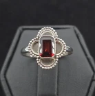 Sterling Garnet Art Deco Ring Women's Size 7 Vintage Style Faceted Gemstone 925