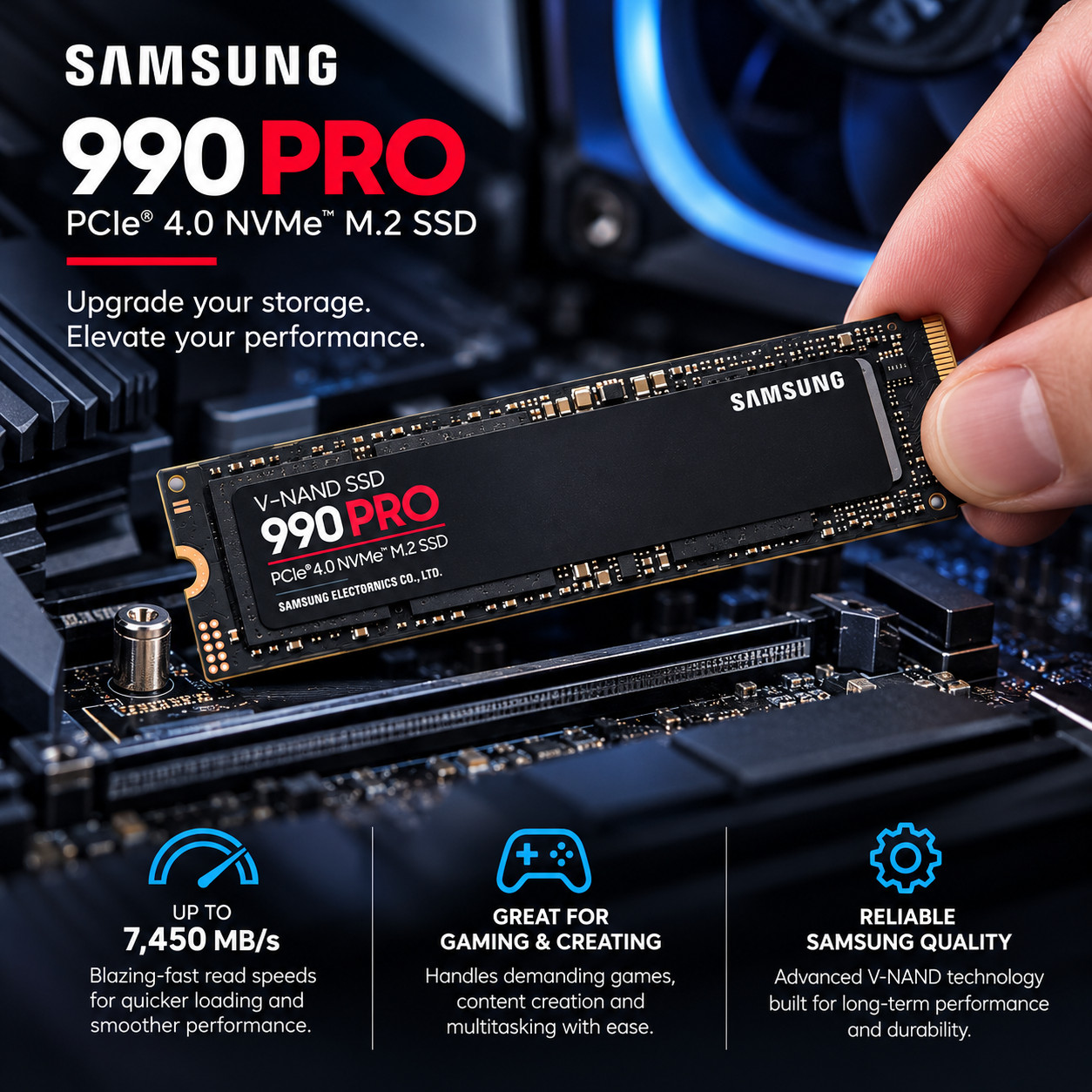Samsung 990 PRO 1TB PCIe 4.0 NVMe M.2 SSD interno MZ-V9P1T0 nuevo sellado, imagen 2