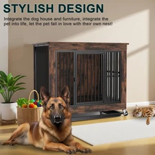 Double Door Dog House End Table - 39" Indoor Furniture with Removable Top & Tray